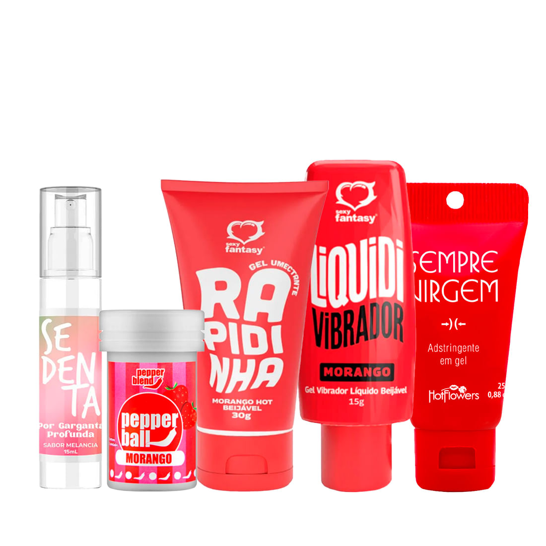 Kit com Sedenta Garganta Profunda Lubrificante Rapidinha Vibrador Liquidi Sempre Virgem e Pepper Bal