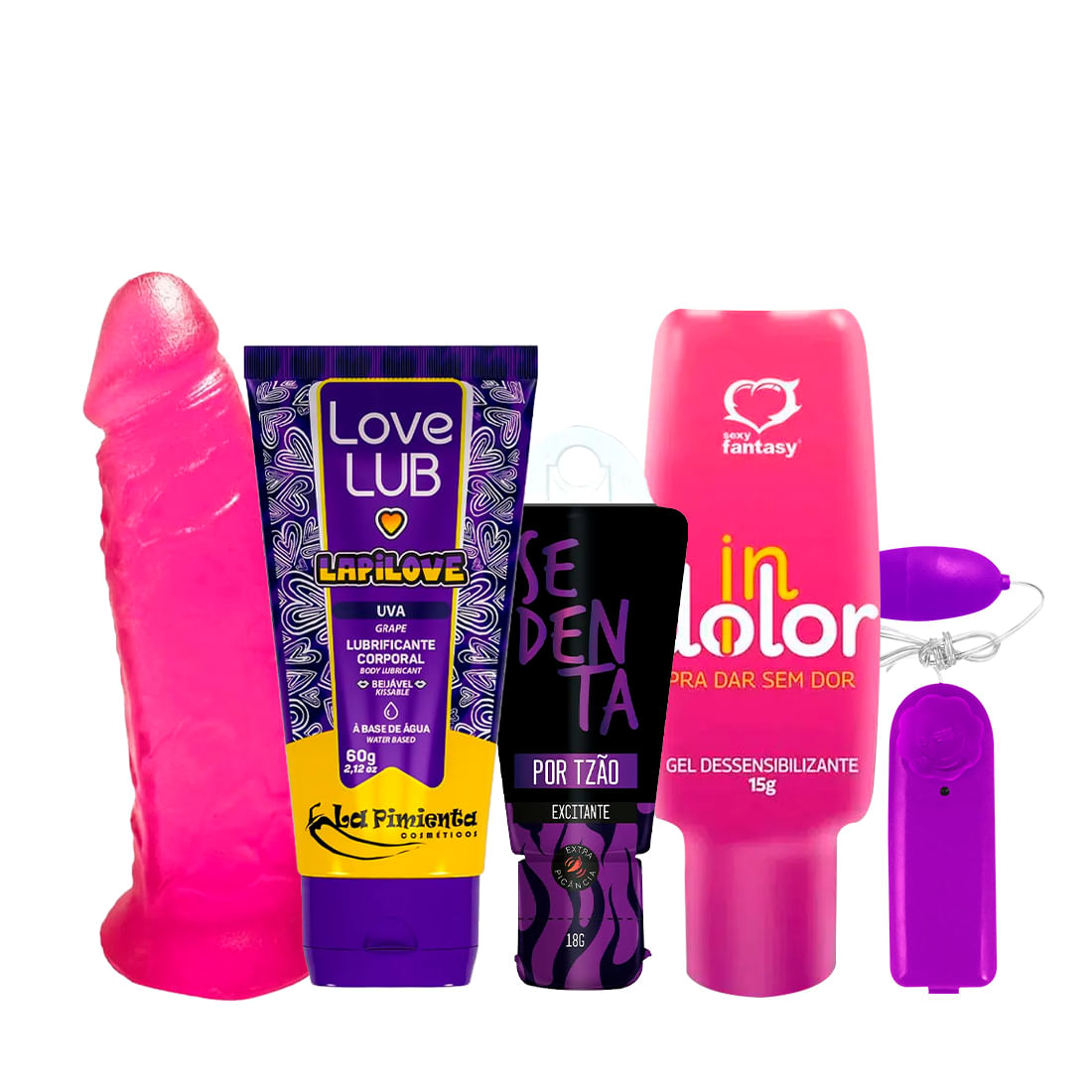 Kit com Tortinho Prótese Love Lub LapiLove Sedenta por Tesão Indolor e Vibro Ó Bullet